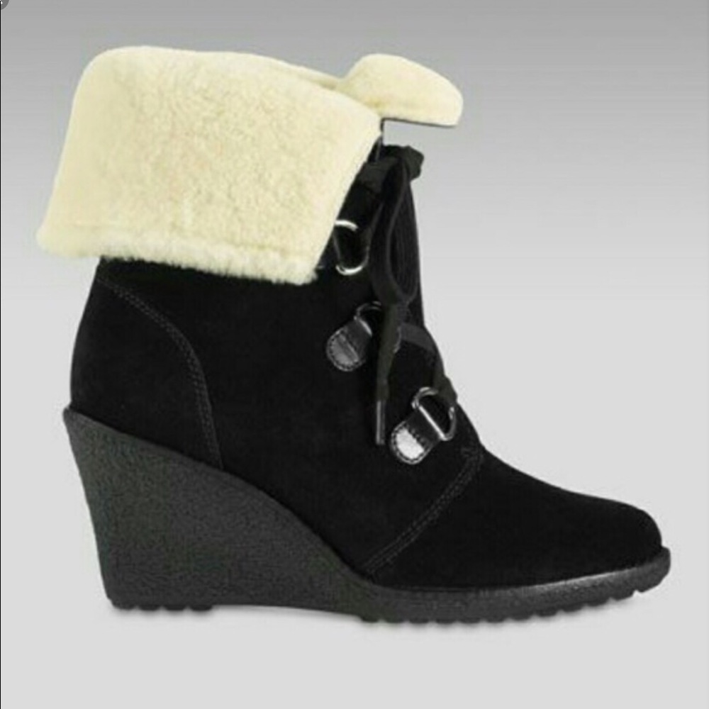 Cole Haan Black suede and faux shearling boots